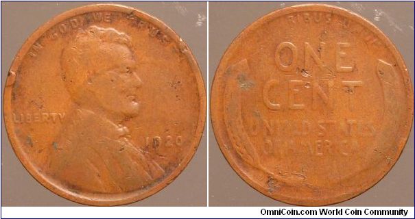 1920 One cent.

Collected from circulation around 1963.                                                                                                                                                                                                                                                                                                                                                                                                                                                           