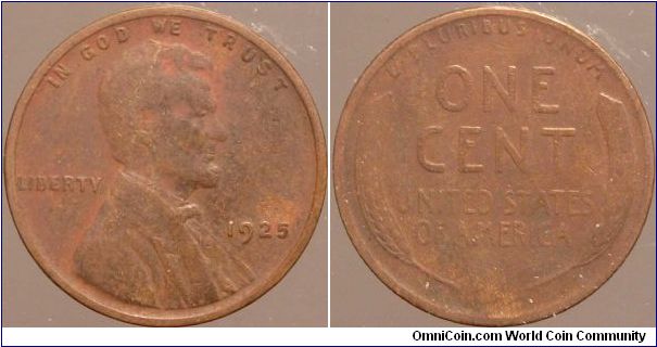 1925 One cent. 

Collected from circulation around 1963.                                                                                                                                                                                                                                                                                                                                                                                                                                                          