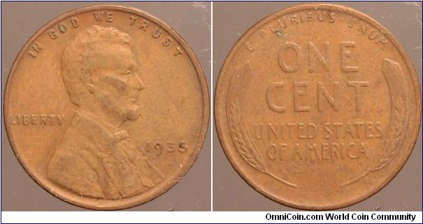 1935 One cent.

Collected from circulation around 1963.                                                                                                                                                                                                                                                                                                                                                                                                                                                           
