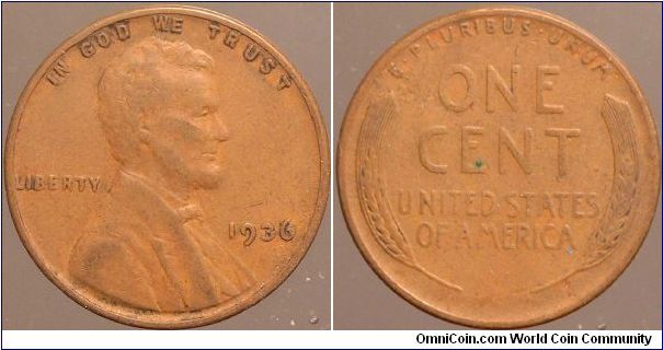 1936 One cent.

Collected from circulation around 1963                                                                                                                                                                                                                                                                                                                                                                                                                                                            