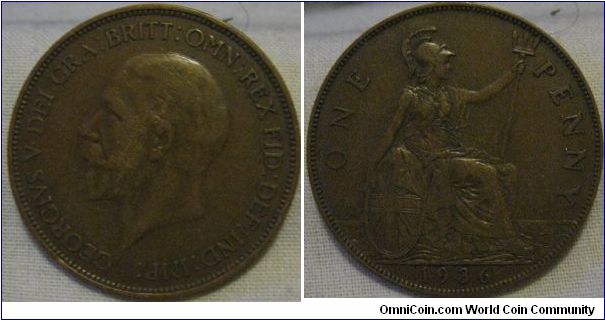 High VF 1936 penny, great details on both sides of the coin
