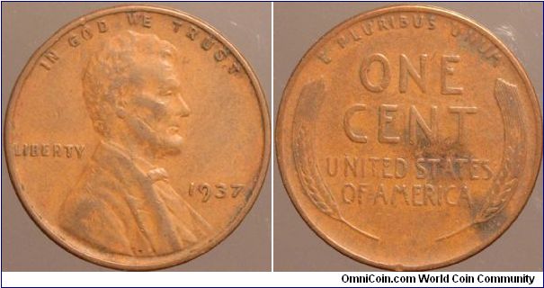 1937 One cent.

Collected from circulation around 1963.                                                                                                                                                                                                                                                                                                                                                                                                                                                           