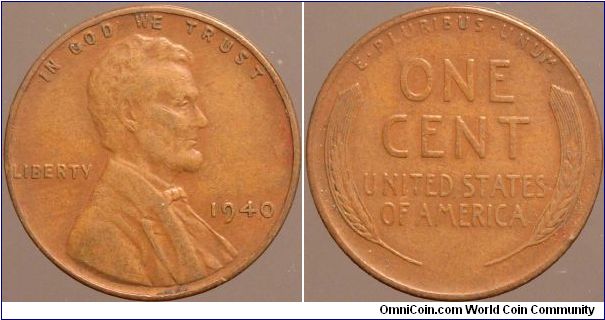 1940 One cent.

Collected from circulation around 1963.                                                                                                                                                                                                                                                                                                                                                                                                                                                           