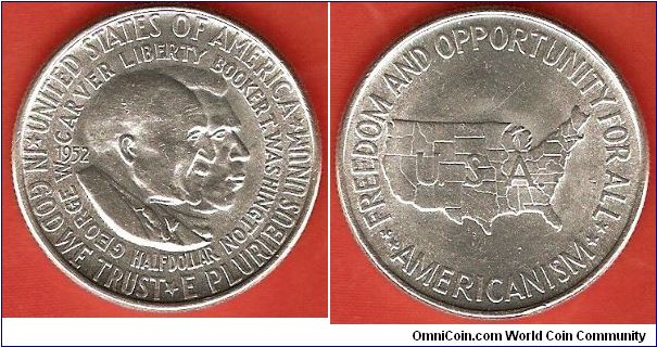 Half Dollar
Booker T. Washington and George Washington Carver / Americanism: Freedom and Opportunity for All
0.900 silver