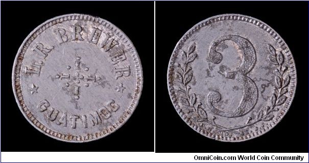 Coffee Plantation token from L.R. Brewer in Tapachula, Chiapas. Aluminum