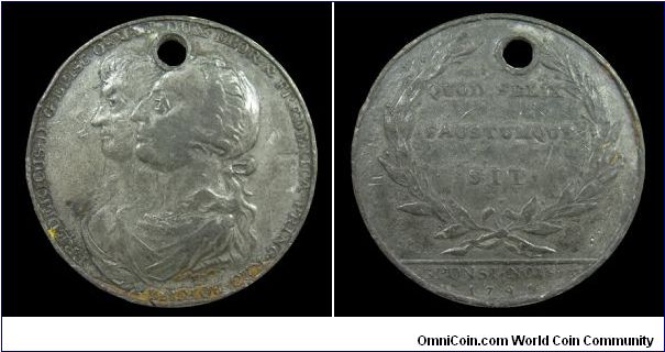 Marriage of the Duke of York and Princess Frederica of Prussia - White metal medal mm. 38