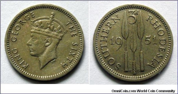 3 pence. 1951,
Southern Rhodesia
