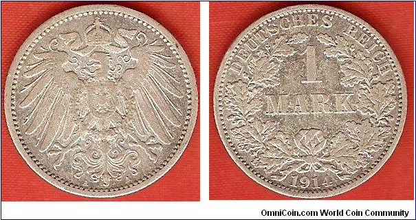 German Empire
1 mark
large eagle
Berlin Mint
0.900 silver