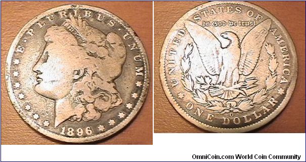 1896-O New Orleans mint Morgan Silver Dollar, .900 silver, .7736 oz ASW, G-4