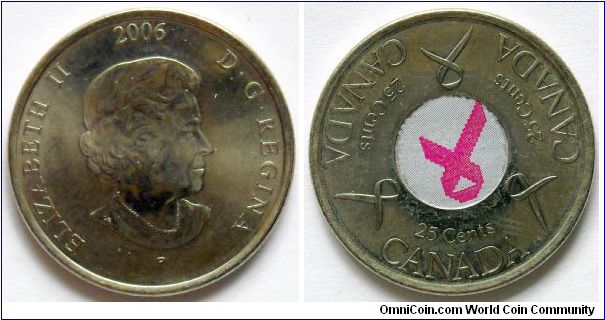 25 cents.
2006,
Pink Ribbon for Breast Cancer