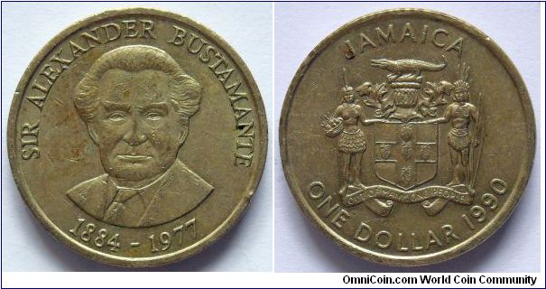 1 dollar.
1990, 
Sir Alexander Bustamante
(1884-1977)