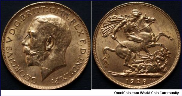 GEORGE V
SOVREIGN. 
Gold
Obverse: Bare head Left Reverse: St George & Dragon. Pretoria Mint South Africa (SA)