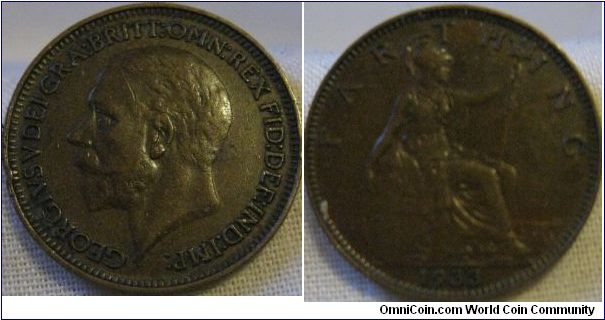 bright 1933 farthing EF condition with nice details