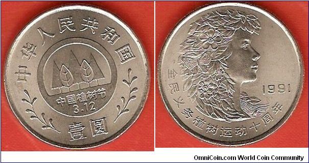 Peoples Republic of China
1 yuan
Planting Trees Festival
Head of a Young Woman
nickel-clad steel