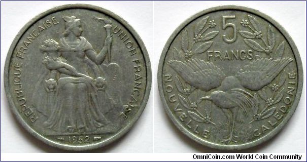 5 francs.
1952, New Caledonie