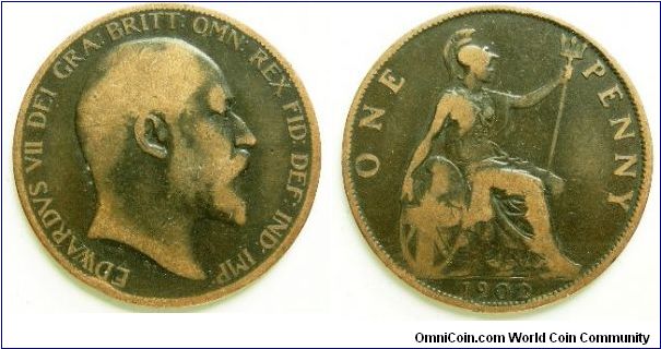 1 Penny, 
'LOW TIDE' edition, 
Edward VII, 
Spink ref; 3990A