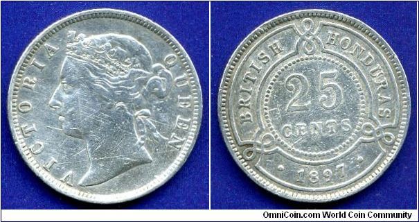 25 cents.
*BRITISH HONDURAS*.
Victoria (1837-1901) Queen.
Mintage 40,000 units.


Ag925f. 5,81gr.