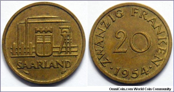 20 franken.
1954, Saarland