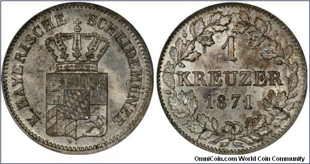 German States - Bavaria billon 1 Kreuzer NGC-MS66.