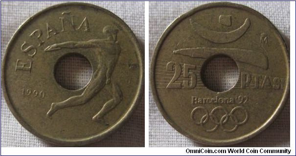 1990 25 pestea, barcalona 92 coin, this one has seen some circulation