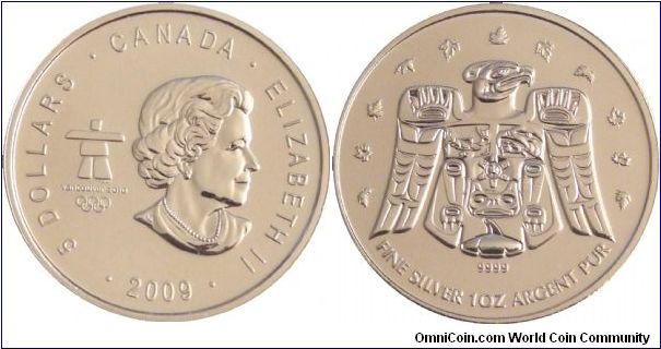 2009 Silver Vancouver Olympics Commemorative 5 Dollars - Raven