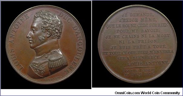 Le Duc d'Angoulème à Pont St. Esprit AE medal mm. 41