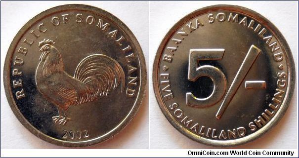 5 shillings.
2002, Republic of Somaliland.
Rooster