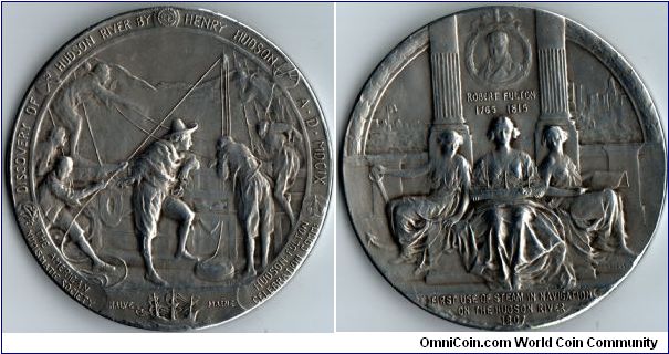 ANS silver medal issued to commemorate Hudson-Fulton. This example struck in sterling silver by Whitehead-Hoag