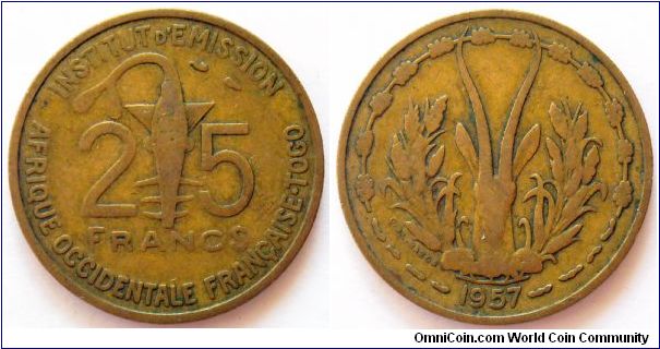 25 francs.
1957, French West Africa(and Togo)