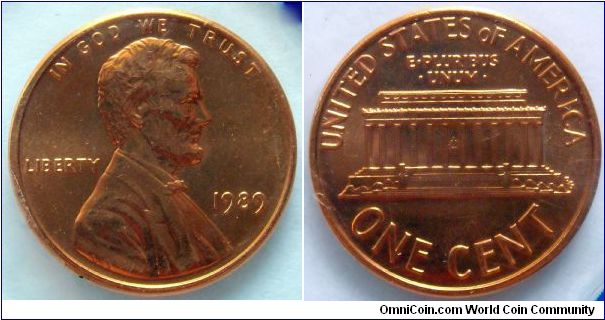 1 cent.
1989, (From Philadelphia Mint Set)