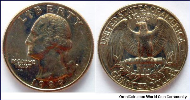 Quarter dollar.
1989, (From Philadelphia Mint Set)