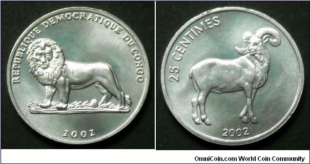 25 centimes.
2002, Democratic Republic of Congo, Ram