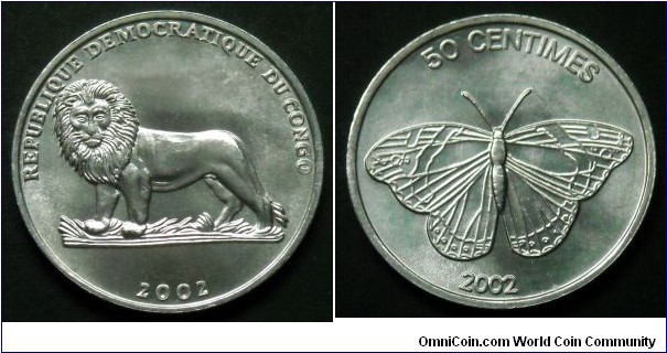 50 centimes.
2002, Democratic Republic of Congo.
Butterfly