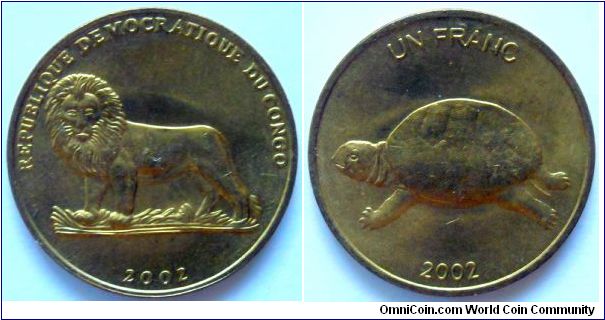 1 franc.
2002, Democratic Republic of Congo.
Turtle