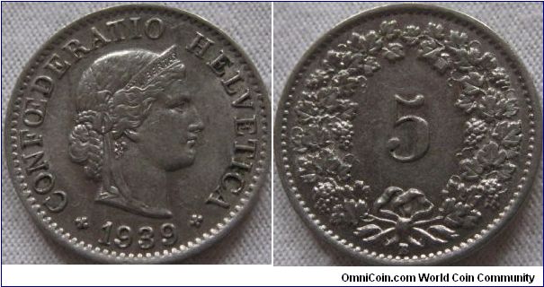 1939 5 centimes EF lustrous