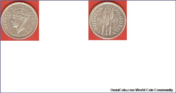 Southern Rhodesia
3 pence
George VI King Emperor, portrait by Percy Metcalfe
3 spears
0.925 silver