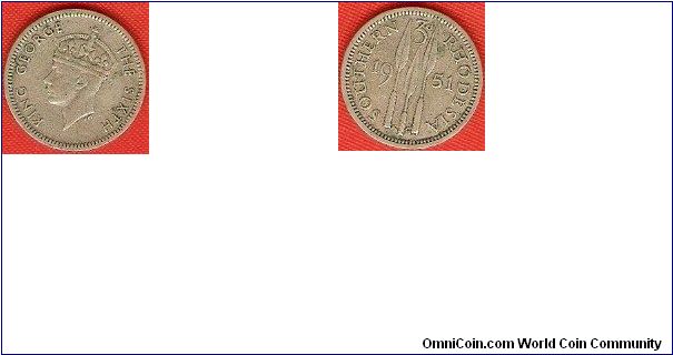 Southern Rhodesia
3 pence
King George VI, portrait by Percy Metcalfe
3 spears
copper-nickel