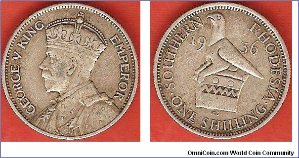 Southern Rhodesia
1 shilling
George V King Emperor, portrait by E.B. MacKennal
bird sculpture
0.925 silver