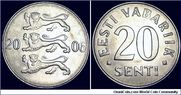 Estonia - 20 Senti - 2006 - Weight 2 Gr - Nickel Plated Steel - Size 18,95 mm - Edge : Plain