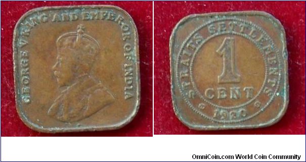 GEORCE V KING AND EMPER OR OF INDIA STRAITS 1 CENT