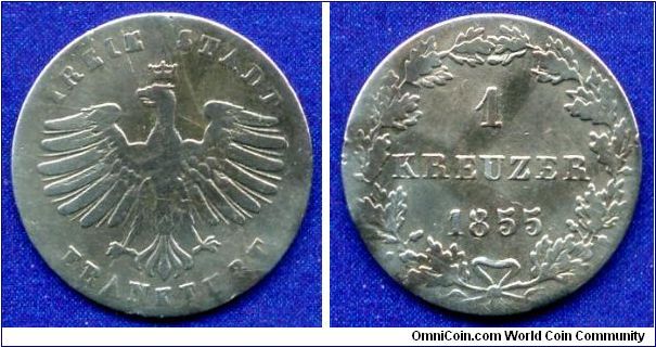 1 kreuzer.
Free city Frankfurt.
Mintage 677,000 units.


Ag167f. 0,835gr.