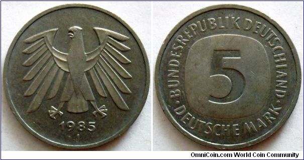 5 marks.
1985, Mintmark 'J'
(Hamburg)