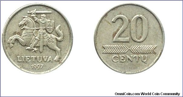 Lithuania, 20 centu, 1997.                                                                                                                                                                                                                                                                                                                                                                                                                                                                                          