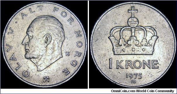 Norway - 1 Krone - 1975 - Weight 7 gr - Cu / Ni - Size 25 mm - Regent / Olav V - Designer / Oivind Hansen - Mintage 26 043 966 - Reference KM# 419