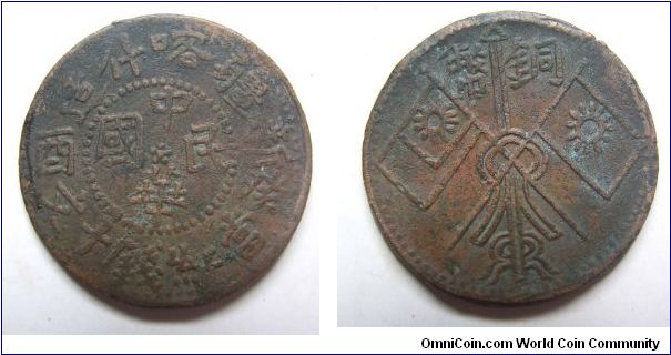 1933 years 10 cash copper coin variety A,Xin Jiang province,Rep of China,it has 28mm diameter,weight is 6.8g.