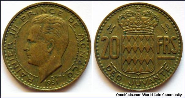 20 francs.
1951, Prince Rainier III