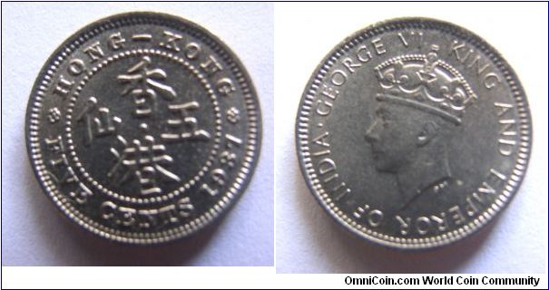 about UNC grade 1937 years 5 Cents,Hong Kong,it has 16.5mm diameter,weight 2.6g.