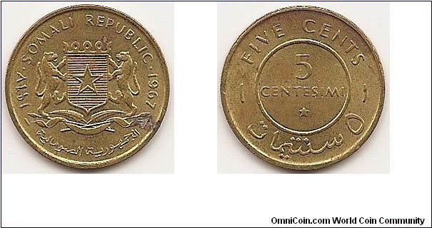 5 Centesimi
KM#6
2.5000 g., Brass Obv: Crowned arms with supporters Rev: Value and star within circle