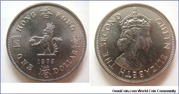 UNC grade 1976 years 1 dollars,Hong Kong,it has 30mm diameter,weight 11.6g.