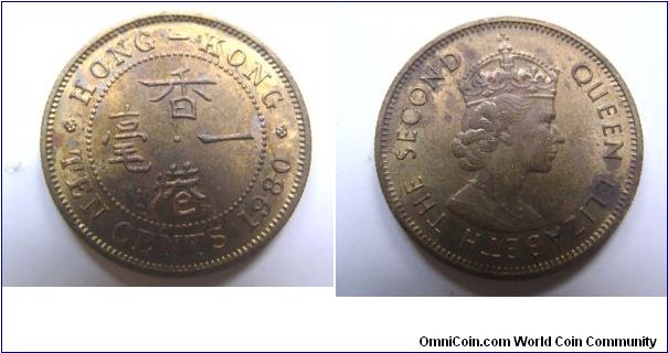 Rare and diffiuclt to find UNC grade 1980 years 10 cents C,Hong Kong,It has 20.2mm diameter,weight is 4.6g.
